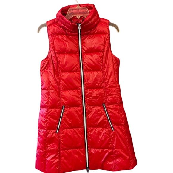 Anorak Women's Red Long Duck Down Quilted Puffer Vest Size Small - Picture 1 of 7